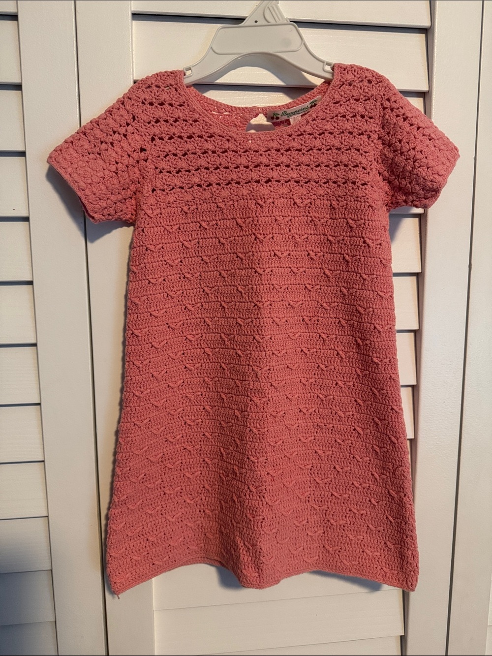 Bonpoint sz 4 Girls' Crochet Knit Short-Sleeve Dress - Pink
